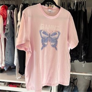 Ganni Light Pink Tee with Blue Butterfly